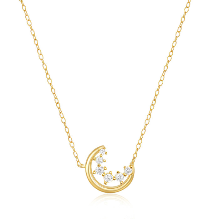 New S925 Sterling Silver Crescent Moon Diamond-Studded Layered Women's Collarbone Necklace European and American AliExpress Hot-Selling Niche Collarbone Chain