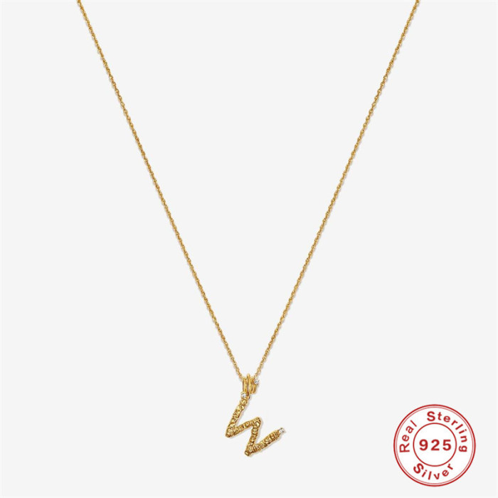 S925 Sterling Silver Irregular Texture 26 Letter Stone-Inlaid Initial Collarbone Necklace French Retro Necklace