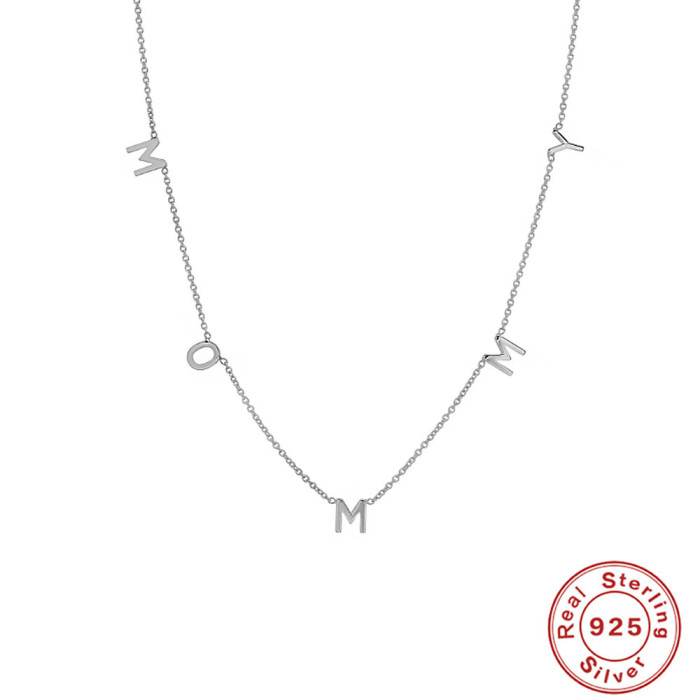 S925 Sterling Silver Minimalist Smooth Letter Collarbone Necklace Korean and Japanese Style Versatile Women's Collarbone Chain Mother's Day Gift