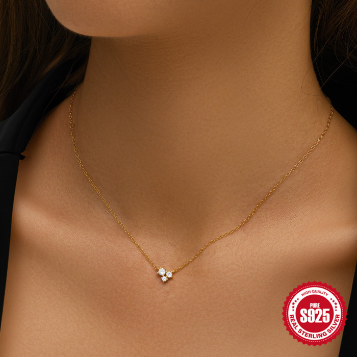 New 925 Sterling Silver Geometric Single Diamond Inlaid Women's Layered Necklace European and American Hot Selling INS French Style High-end Necklace