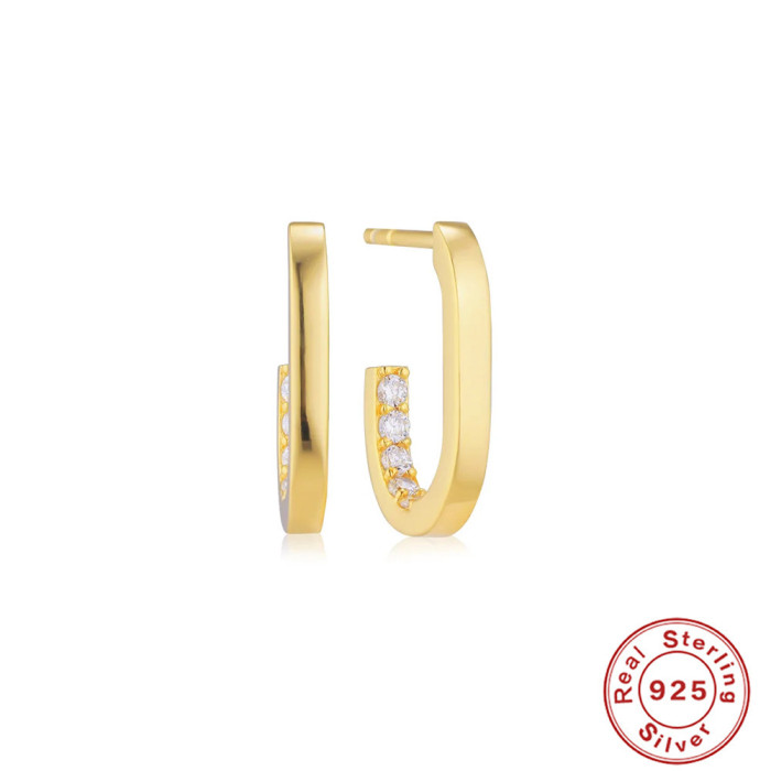 S925 Sterling Silver Circle Stone-Inlaid Hoop Earrings U-Shaped Elegant Earrings Studs Style Exaggerated INS Style Earrings