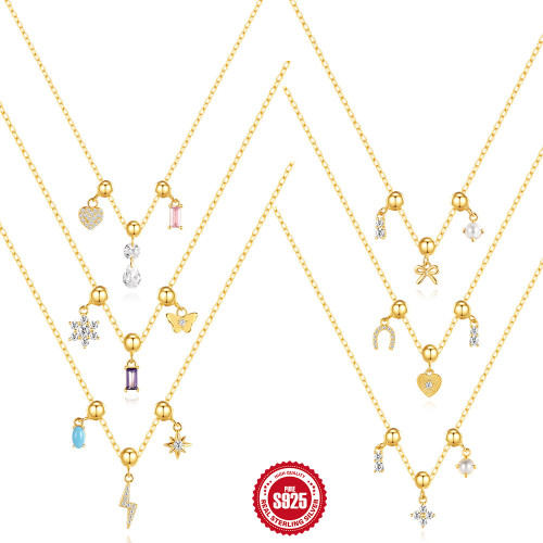 S925 Sterling Silver Charm Necklace Detachable Accessories Pendant Necklace Amazon Hot Sale Diamond-Studded Collarbone Chain