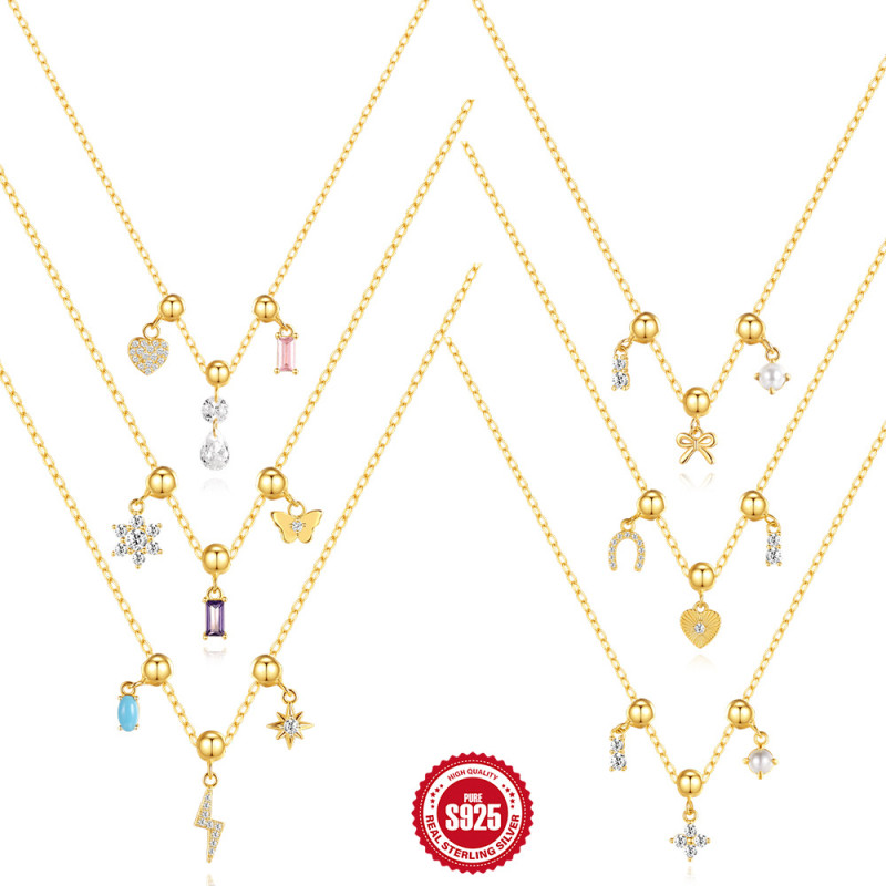 S925 Sterling Silver Charm Necklace Detachable Accessories Pendant Necklace Amazon Hot Sale Diamond-Studded Collarbone Chain