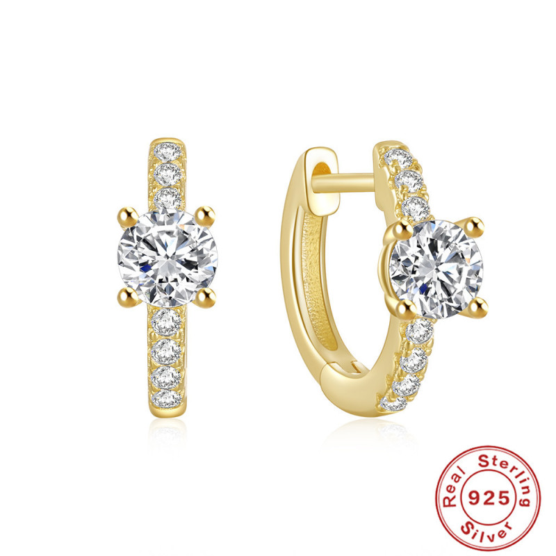 S925 Sterling Silver Classic Four-Prong Single Diamond Stud Earrings Hoop Earrings European and American Cross-Border Hot Selling Light Luxury Earrings for Women