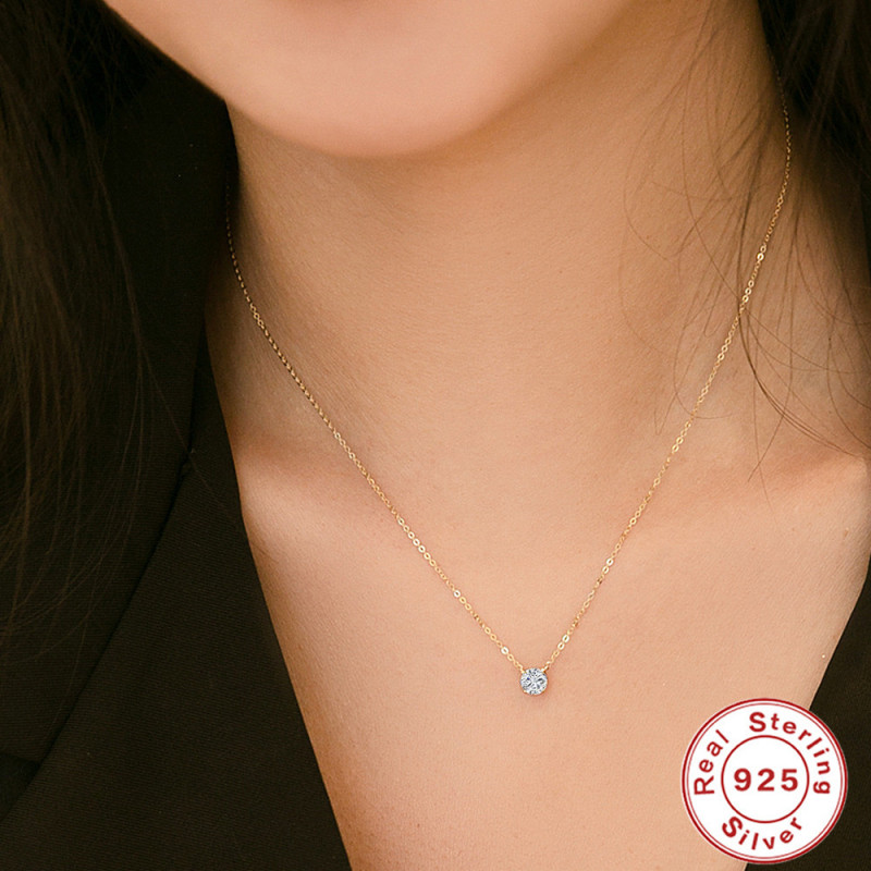 S925 Sterling Silver Single Luxury Zircon Inlaid Diamond Women's Collarbone Necklace Korean and Japanese Internet Celebrity Hot-Selling High-End Collarbone Chain
