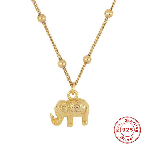 S925 Sterling Silver INS Elephant Pendant Elegant Versatile Collarbone Necklace Round Bead Chain Korean Style Unique Niche Collarbone Chain