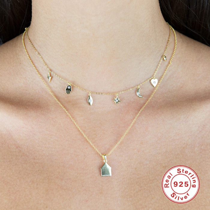 S925 Sterling Silver Lightning Star Geometric Combination Exquisite Small Pendant Wearable Collarbone Necklace Trendy...