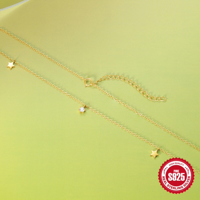 925 Sterling Silver Inlaid Diamond Classic Five-Pointed Star Layered Elegant Versatile Collarbone Chain European and American Hot-Selling Ing Style Necklace Accessories