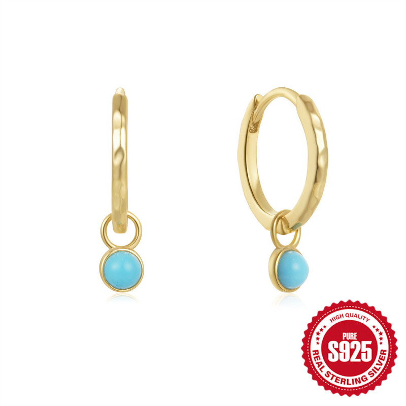 925 Sterling Silver Classic Hot-Selling Versatile Turquoise Hoop Earrings Ear Clips Earrings European and American Best-Seller INS Minimalist Elegant Earrings