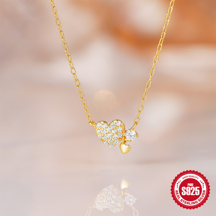 S925 Sterling Silver Super Sparkling Mini Heart Necklace Korean Version Inlaid with Diamonds Exquisite Temperament Niche Design Sense Neck Jewelry Collarbone Chain