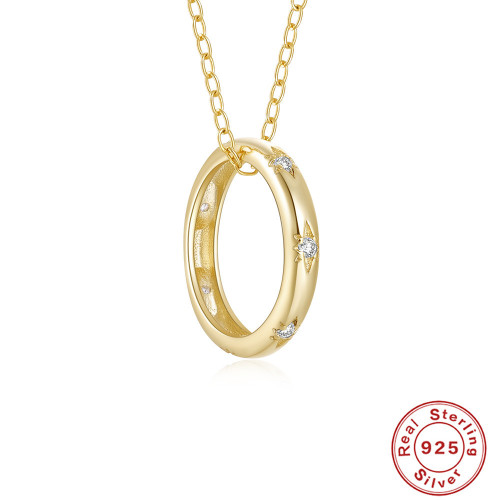 2023 New S925 Sterling Silver INS Minimalist Circle Inlaid Diamond Necklace Accessory European and American Hot Sale Eight-Pointed Star Collarbone Chain