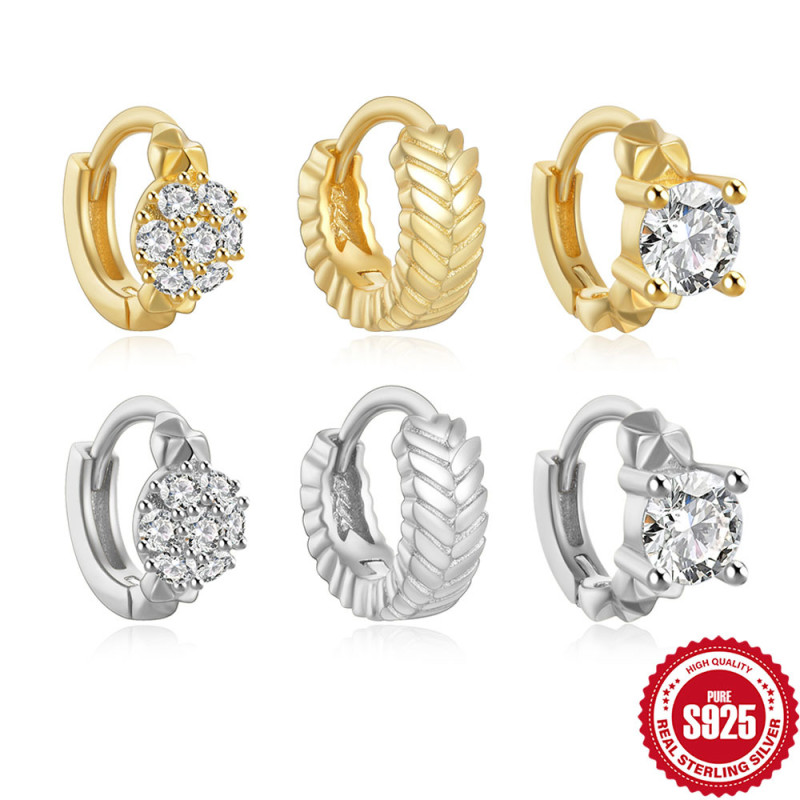 925 Sterling Silver Diamond-Studded Exquisite High-End Honeycomb Ear Bone Studs European and American INS Style Irregular Ball-Shaped Small Hoop Earrings