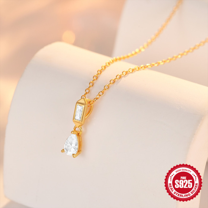New S925 Sterling Silver Cluster Water Drop Diamond-Studded Versatile Necklace for Women Amazon Hot-Selling Niche High-End Clavicle Chain