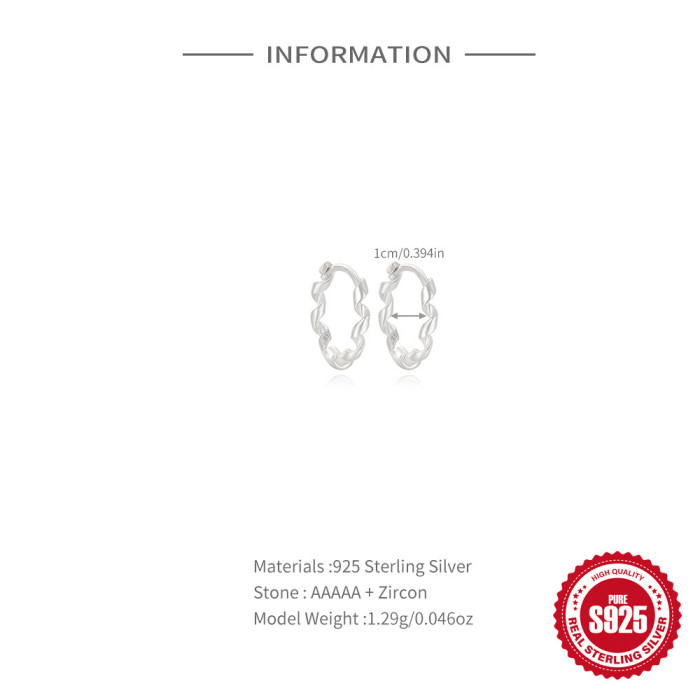 S925 Sterling Silver Round Twisted Line Personality Trendy Ear Cuff Hoop Jewelry Hot New INS Earrings