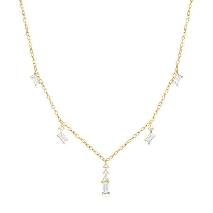 925 Sterling Silver Geometric Square Zircon Necklace New Hot Selling INS Personalized Design Fashionable Elegant Diam...