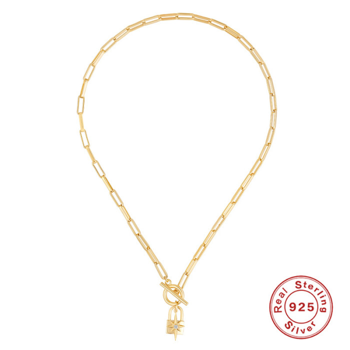 S925 Sterling Silver Geometric Diamond Key Star Fashion Necklace European and American Hot Sale Personality Trendy Collarbone Necklace Jewelry