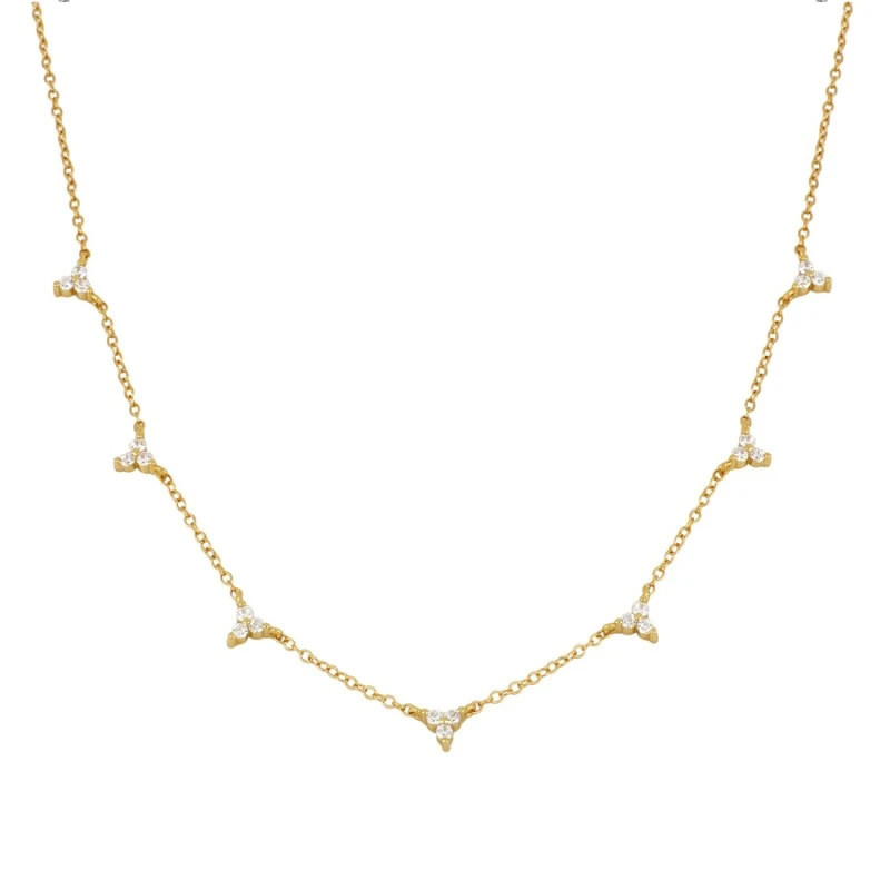 S925 Sterling Silver INS Mini Three-Diamond Layered Collarbone Chain Necklace Korean and Japanese Style Elegant Personality Light Luxury Collarbone Necklace