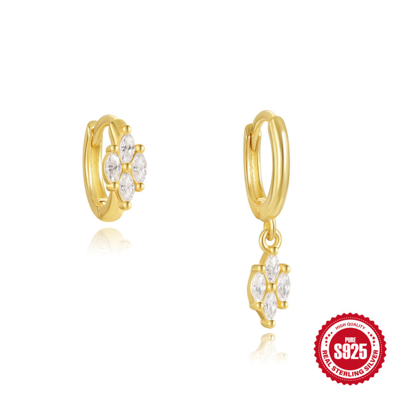 S925 Sterling Silver Horse Eye Petal Inlaid Diamond Versatile Hoop Earrings European and American Cross-Border Hot-Selling Classic Fashion Ear Clips Ear Jewelry