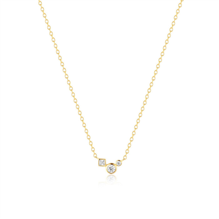 New 925 Sterling Silver Geometric Square Diamond Round Diamond Fashion Collarbone Chain European and American Cross-Border Hot Selling Diamond-Encrusted INS Style Necklace