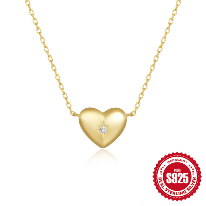 New 925 Sterling Silver Heart Octagonal Star Inlaid Diamond Daily Matching Necklace European and American Hot-Selling Elegant Niche Collarbone Chain