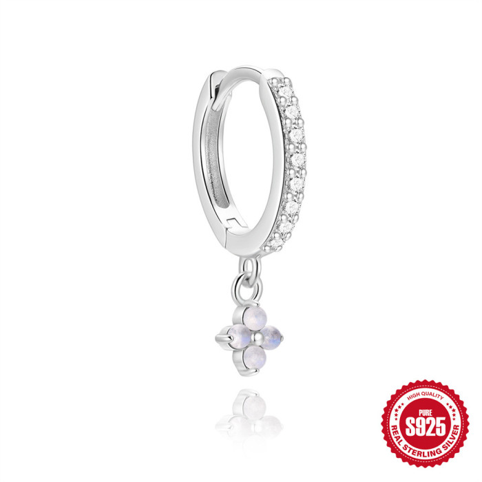 S925 Sterling Silver Natural Moonstone Claw Setting Pendant Hoop Earrings Korean Style Niche Diamond-Encrusted High-End Ear Cuffs Ear Jewelry