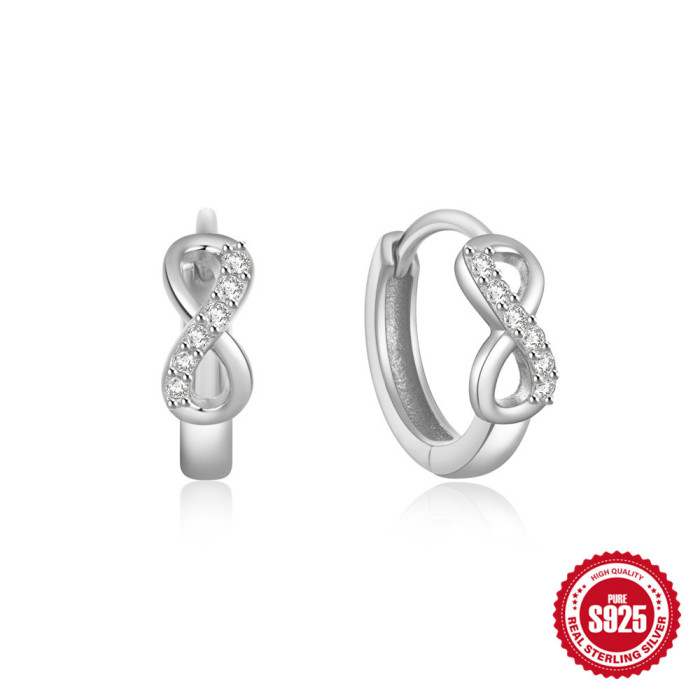 925 Sterling Silver Micro Inlaid Zircon 8-Shaped Twisted Earrings Hoop Hot-Selling Infinity Symbol High-End Earrings...