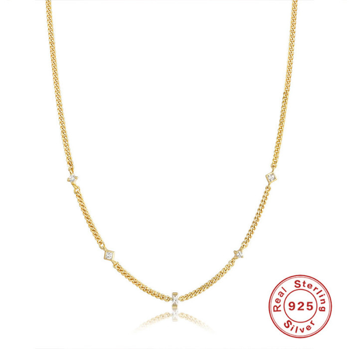 S925 Sterling Silver Elegant Spacer Diamond Clavicle Necklace European and American Cross-Border Hot Selling INS Minimalist Clavicle Chain Accessories for Women