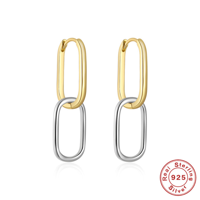 S925 Sterling Silver Curved Wave Two-tone Diamond-studded Hoop Earrings European and American Classic Hot-selling Trendy INS Earrings