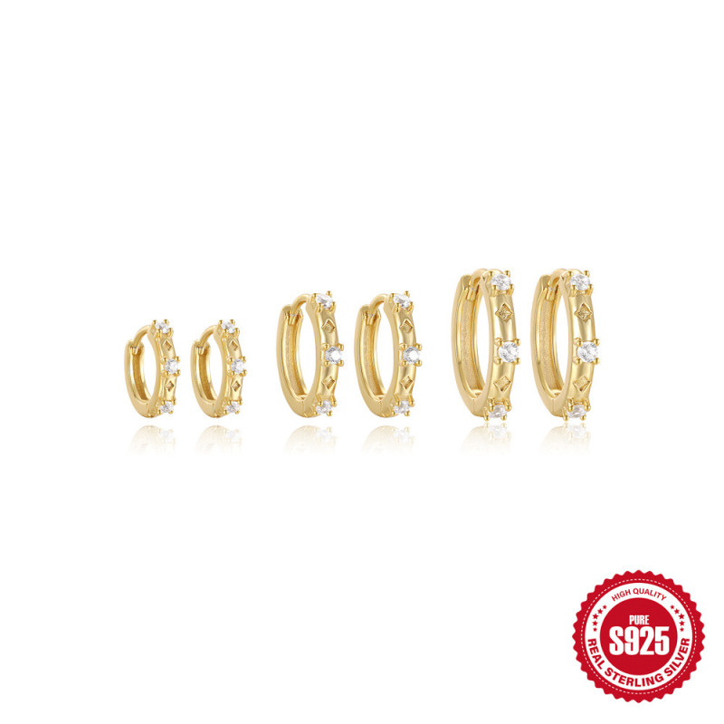 Classic 925 Sterling Silver Round Micro Pave Zircon Earrings Hoop Earrings European and American Cross-Border Hot Selling INS Minimalist Style Earrings