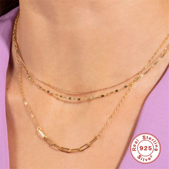 S925 Sterling Silver Classic Basic Versatile Adjustable Necklace Collarbone Chain European and American Hot-Selling Fashionable Elegant Personality Jewelry