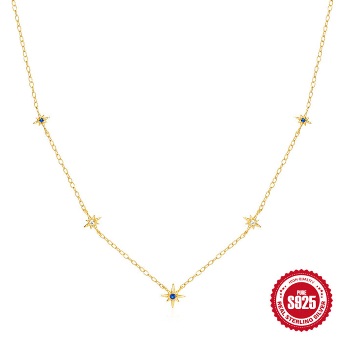 S925 Sterling Silver Lucky Eight-Pointed Star Inlaid with Diamonds Exquisite Collarbone Chain New Light Luxury Niche High-End Versatile Necklace for Women