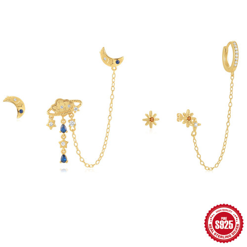 S925 Sterling Silver Star Moon Cloud Earrings Tassel Ear Thread Earrings European and American Classic Hot Selling Diamond Earrings Earrings