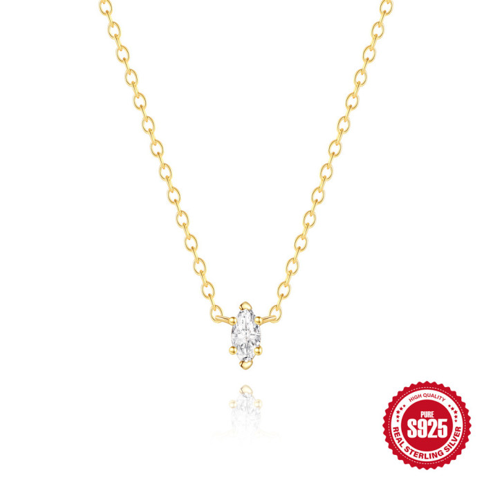 S925 Sterling Silver Classic Geometric Water Drop Marquise Super Sparkling Zircon Pendant Clavicle Chain European and American Hot Selling Elegant Necklace for Women