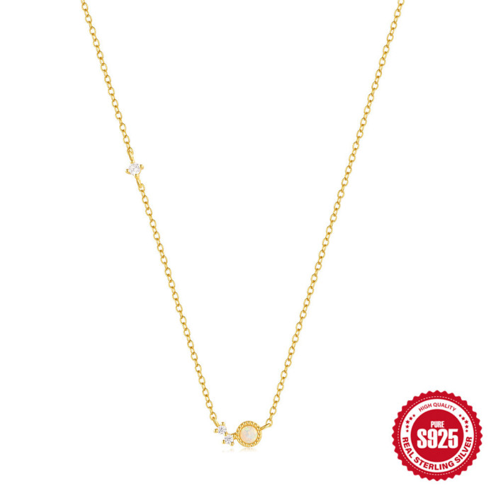 S925 Sterling Silver Inlaid Diamond Opal Women's Layered Necklace European and American Hot Selling Light Luxury Versatile Collarbone Chain