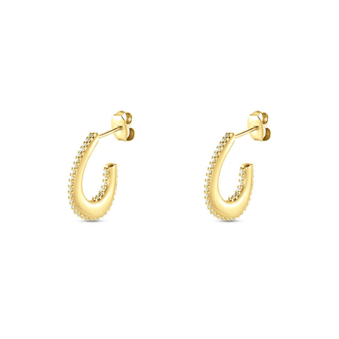 S925 Sterling Silver Personality Geometric Stone-Inlaid Earrings Hoop Fashion Hot Selling Ins Sterling Silver Earri...