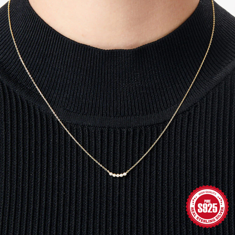 S925 Sterling Silver Round Single Row Zircon Collarbone Necklace European and American Fashion Ins Style Niche Design Collarbone Chain Jewelry