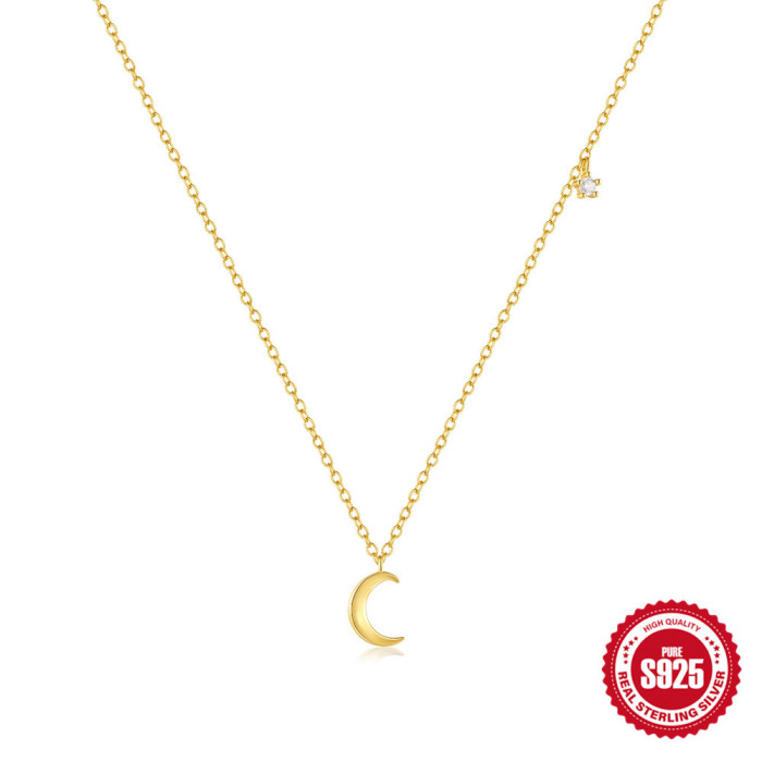 S925 Sterling Silver Inlaid Diamond Moon Creative Layered Collarbone Chain Amazon Bestseller Classic Elegant High-end Versatile Necklace