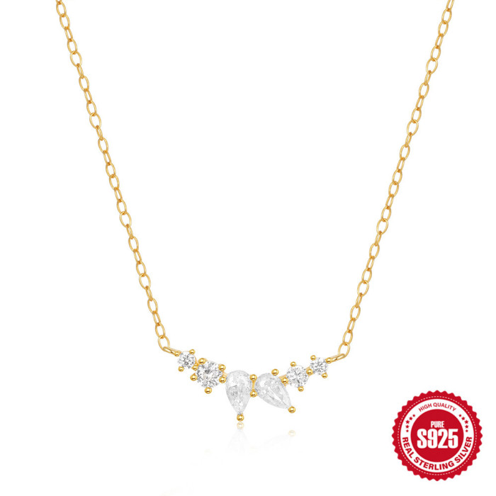 S925 Sterling Silver Geometric Water Drop Inlaid Diamond Light Luxury High-end Necklace Accessories European and American Hot-selling French Style Personality Clavicle Chain
