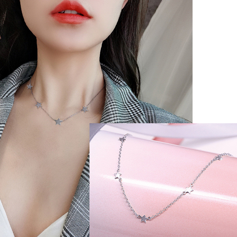 Amazon Hot Selling S925 Sterling Silver Five-Pointed Star Necklace European and American Minimalist INS Style Diamond-Studded Star Collarbone Necklace Jewelry