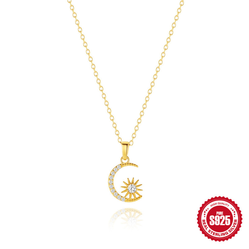 S925 Sterling Silver Star Moon Inlaid Diamond High-end Clavicle Chain European and American Cross-border Hot-selling Classic Minimalist Necklace for Women