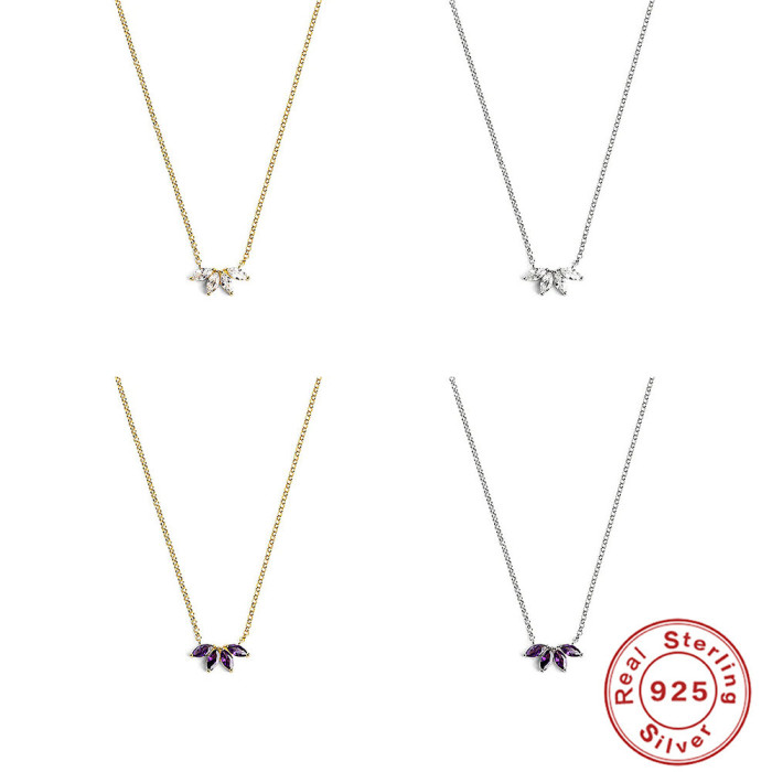 S9253 Sterling Silver Petal Marquise Diamond Inlaid Women's Collarbone Necklace European and American Fashion Ins Style Niche High-end Necklace