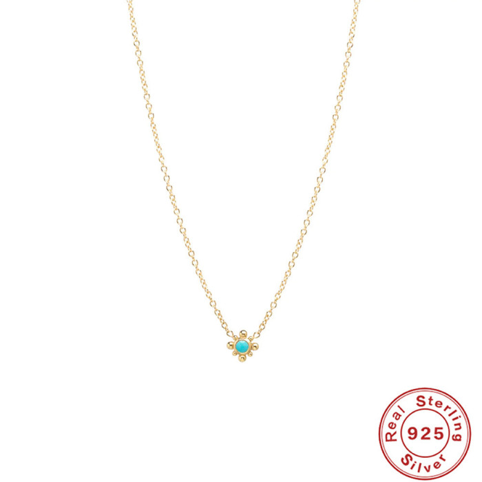 S925 Sterling Silver Turquoise Moon Fan-shaped Pendant Clavicle Chain European and American French Style INS High-end Necklace Jewelry