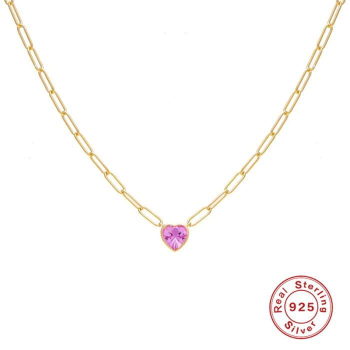 S925 Sterling Silver Ring Light Luxury Heart-Shaped Layered Collarbone Chain European and American Super Shiny Colorful Edged Elegant Necklace for Women