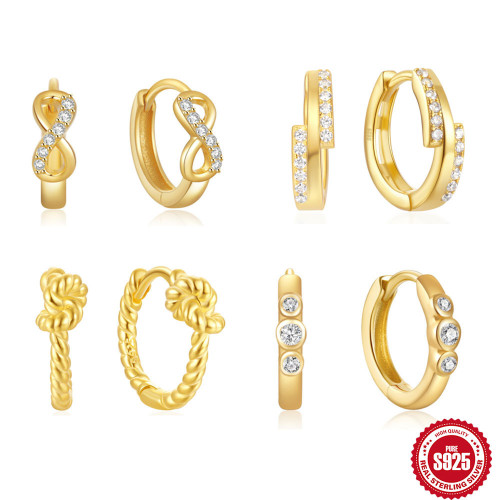 925 Sterling Silver Micro Inlaid Zircon 8-Shaped Twisted Earrings Hoop European and American Hot-Selling Infinity Symbol High-End Earrings Ear Jewelry