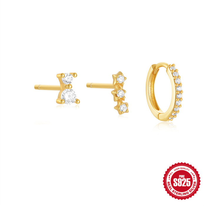 S925 Sterling Silver Geometric Single Row Diamond Water Drop Earrings Hoop Set Amazon Hot Selling Light Luxury Pearl...