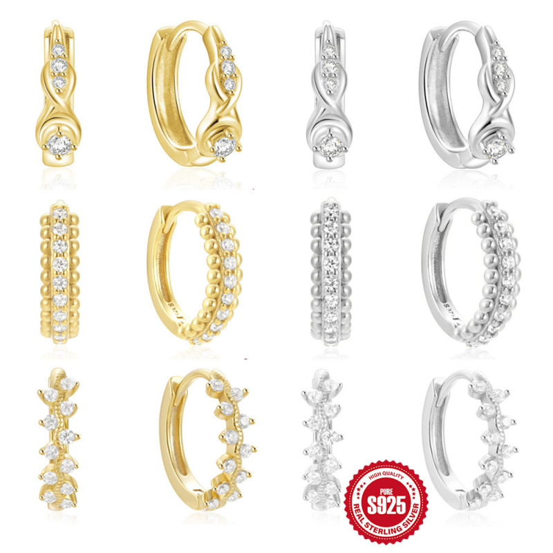 New 925 Sterling Silver 8-Shaped Twisted Element Hoop Earrings with High-End Diamond Inlay, Popular in Europe and America, Elegant Earrings