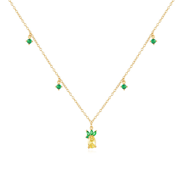S925 Sterling Silver Summer Fruit Series Collarbone Chain European and American Hot-Selling Colorful Zircon Splicing Stackable Necklace Accessories