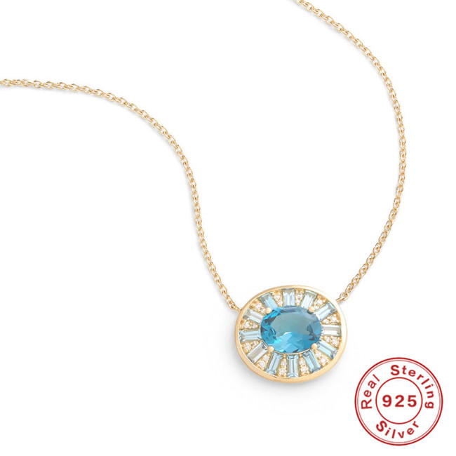 S925 Sterling Silver Egg-Shaped Diamond-Studded Pendant Elegant Collarbone Chain European and American Hot-Selling Trendy Personality Versatile Layered Necklace for Women