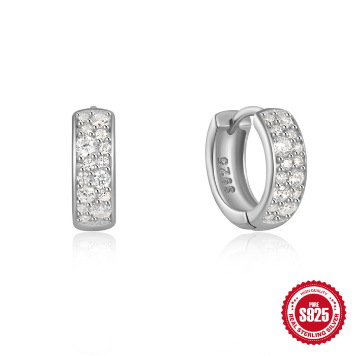 New 925 Sterling Silver Geometric Large and Small Stone-Studded Hoop Earrings, Classic Style, Hot-Selling INS Minim...