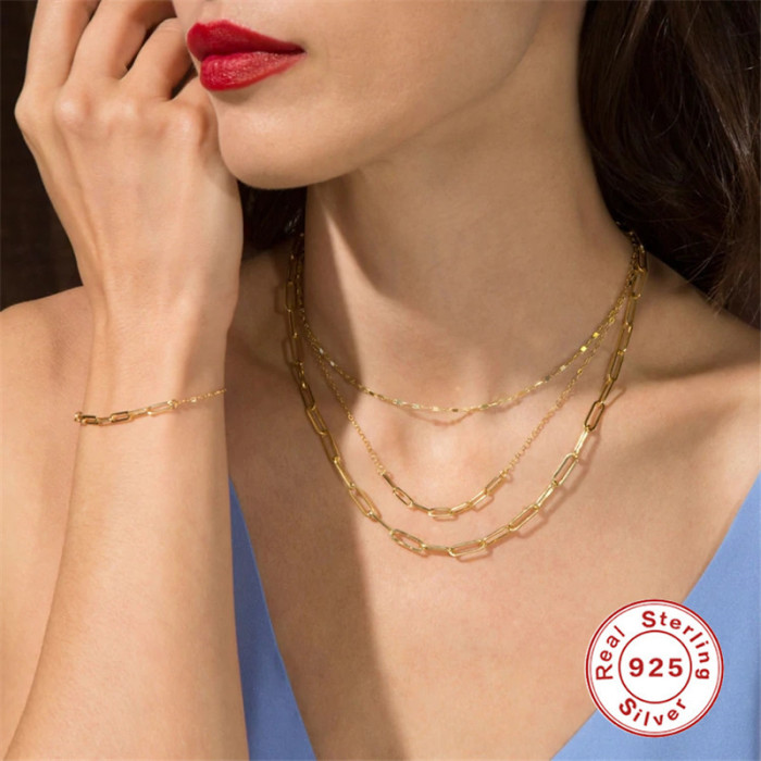 S925 Sterling Silver Classic Basic Versatile Adjustable Necklace Collarbone Chain European and American Hot-Selling Fashionable Elegant Personality Jewelry